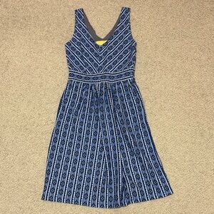 Maeve Blue Patterned V-Neck Midi Dress